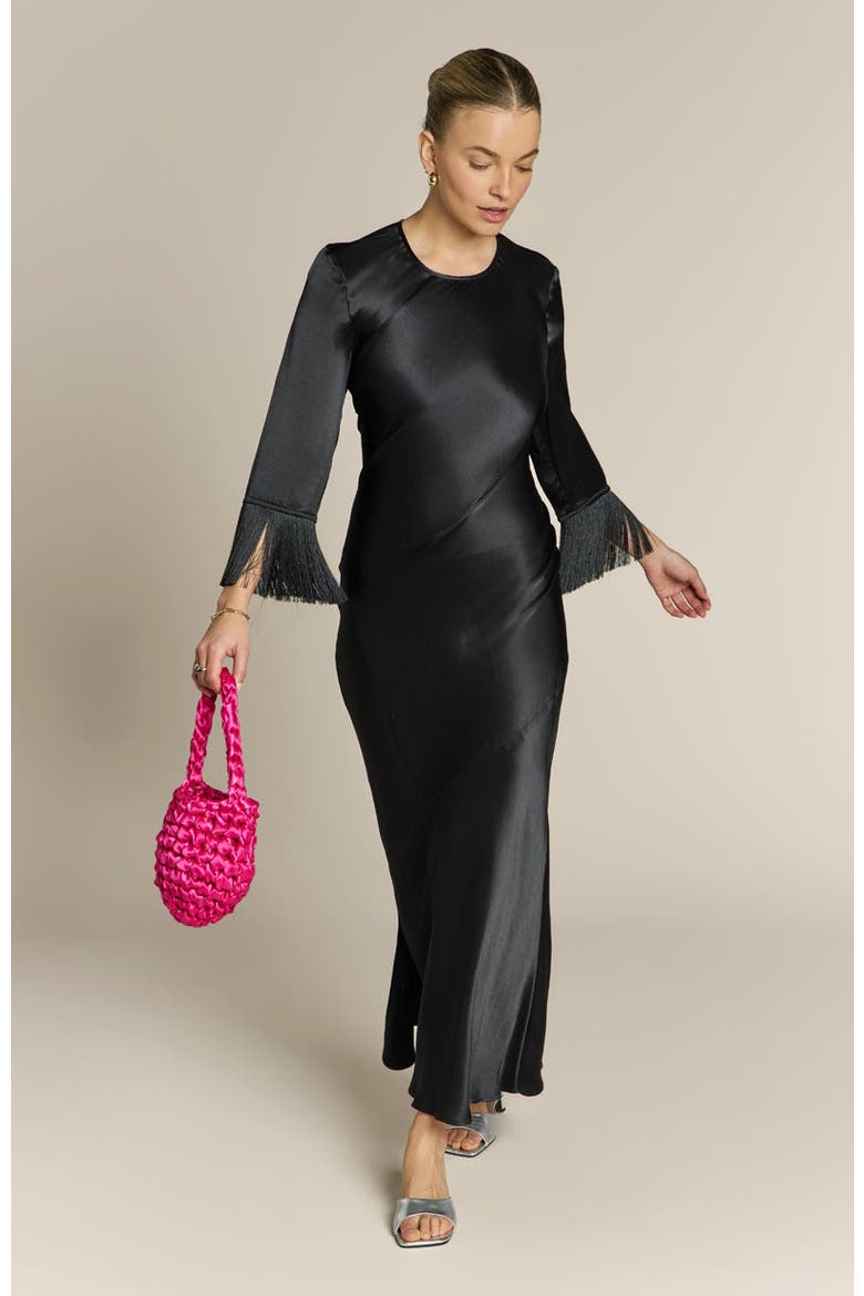 Dolly Black Fringe Sleeve Dress, Main, color, Black