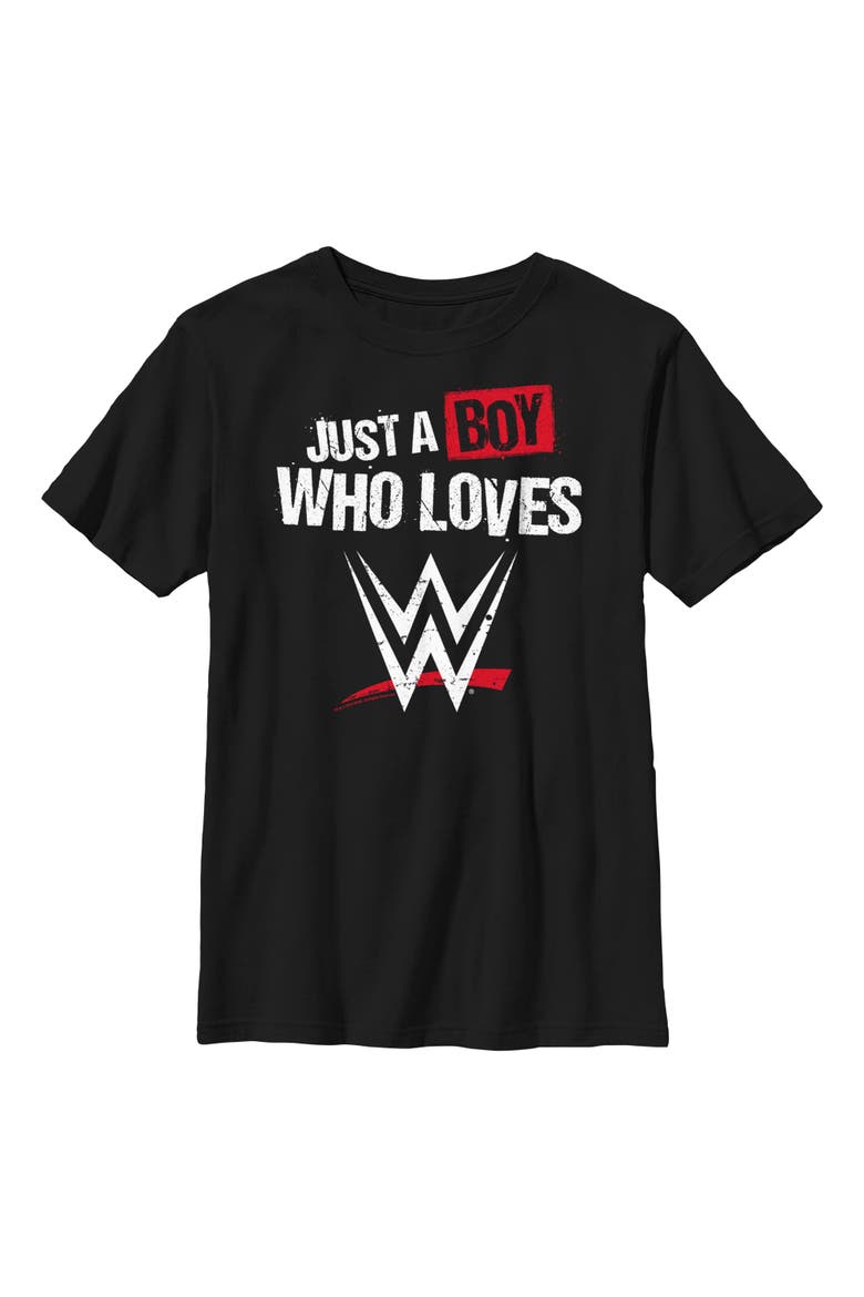 Boy's WWE Boy Who Loves Wrestling Distressed  Graphic T-Shirt, Main, color, Black