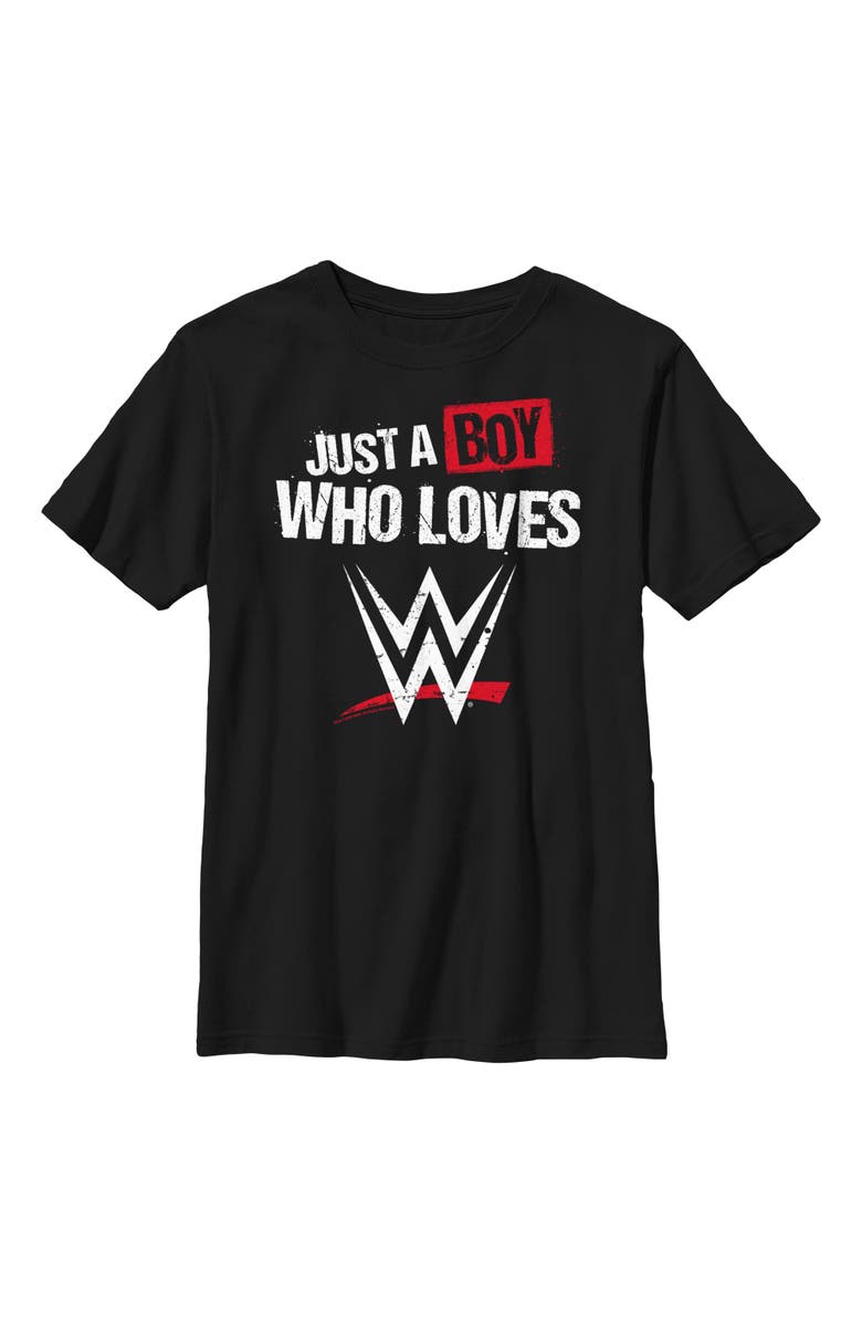 WWE Boy's WWE Boy Who Loves Wrestling Distressed  Graphic T-Shirt, Main, color, Black