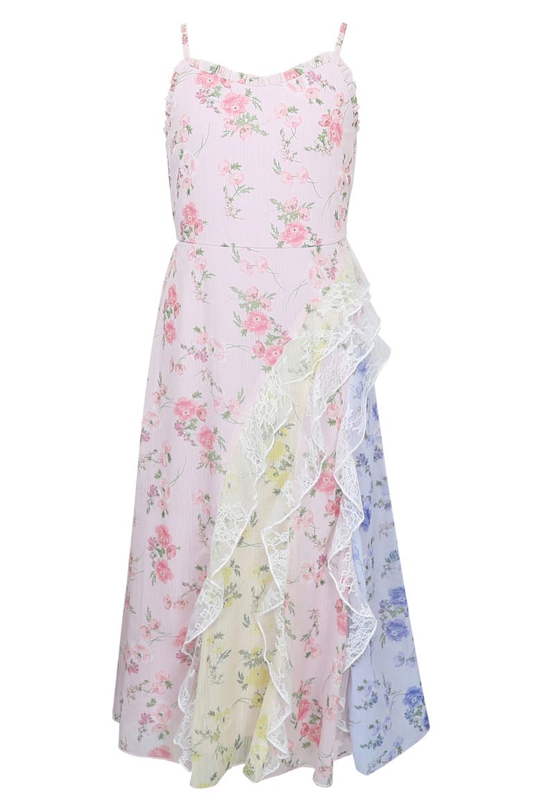 Kids' Ruffle Lace Trim Chiffon Party Dress, Main, color, PINK MULTI