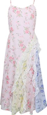 Zunie Kids' Ruffle Lace Trim Chiffon Party Dress