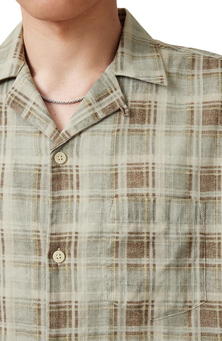 AllSaints Seattle Check Short Sleeve Camp Shirt, Alternate, color, Light Ash Green
