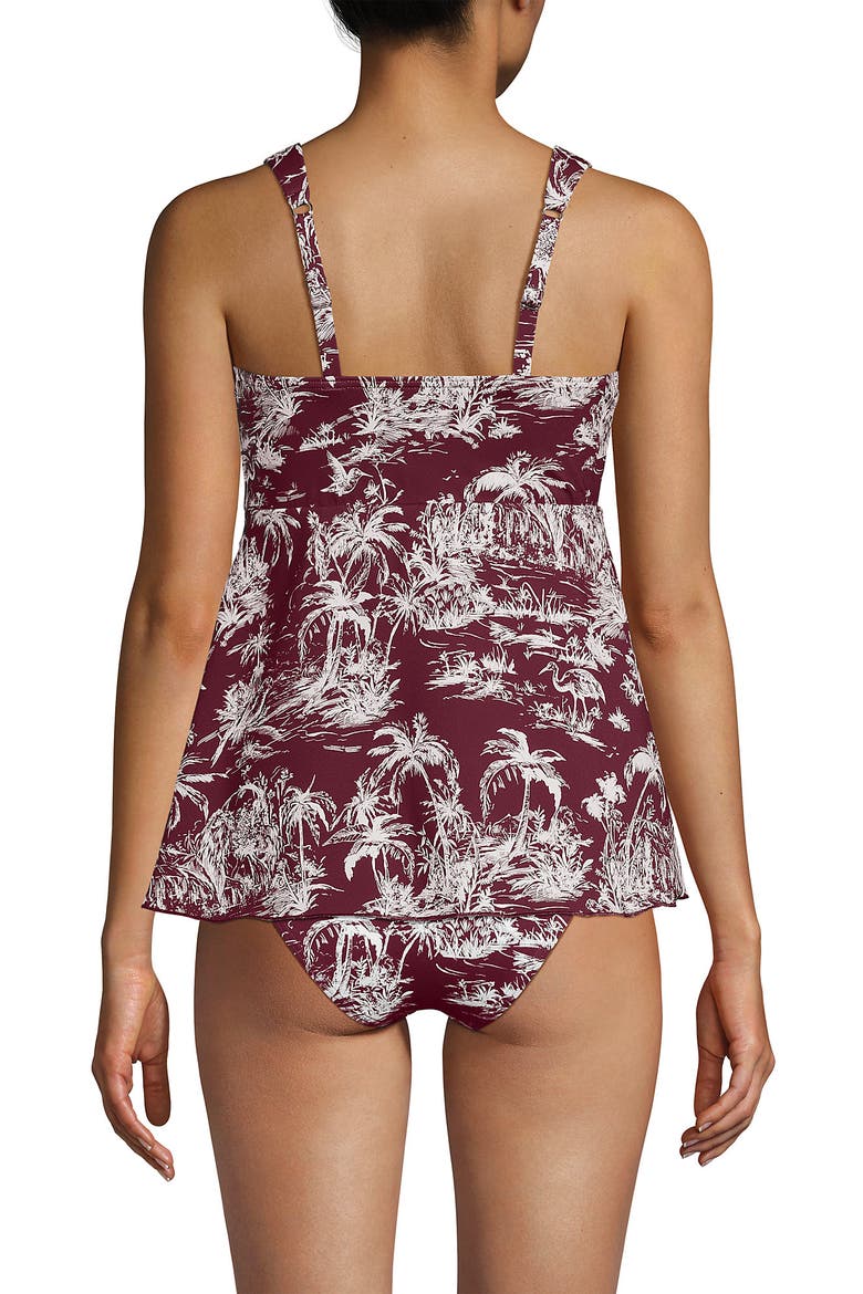 D-Cup Flutter Scoop Neck Tankini Top Comfort Adjustable Straps, Alternate, color, Burgundy Island Scenic