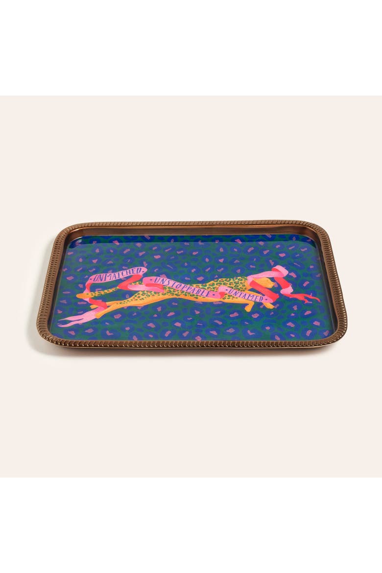 Nanpur Patterned Metal Tray 13X9 In, Alternate, color, Blue