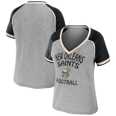 Women's WEAR by Erin Andrews Heather Gray New Orleans Saints  Throwback Raglan V-Neck T-Shirt