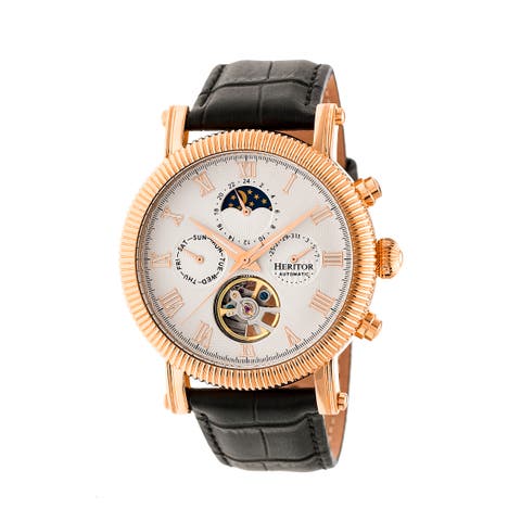 Winston Semi-Skeleton Leather-Band Watch