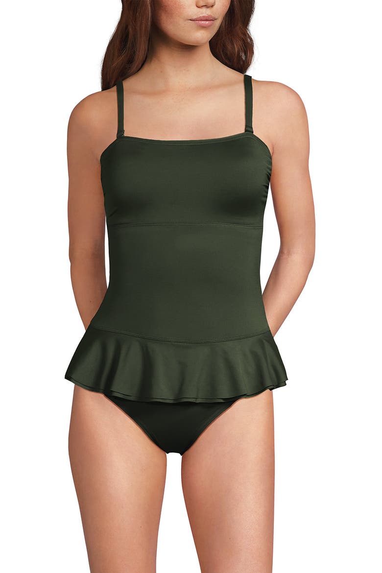 Sculpting Suit Ruffle Bandeau One Piece Swimsuit, Alternate, color, Rich Olive Green