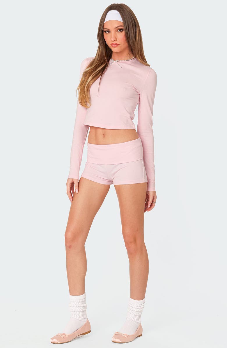 EDIKTED Meg Foldover Shorts, Alternate, color, Pink
