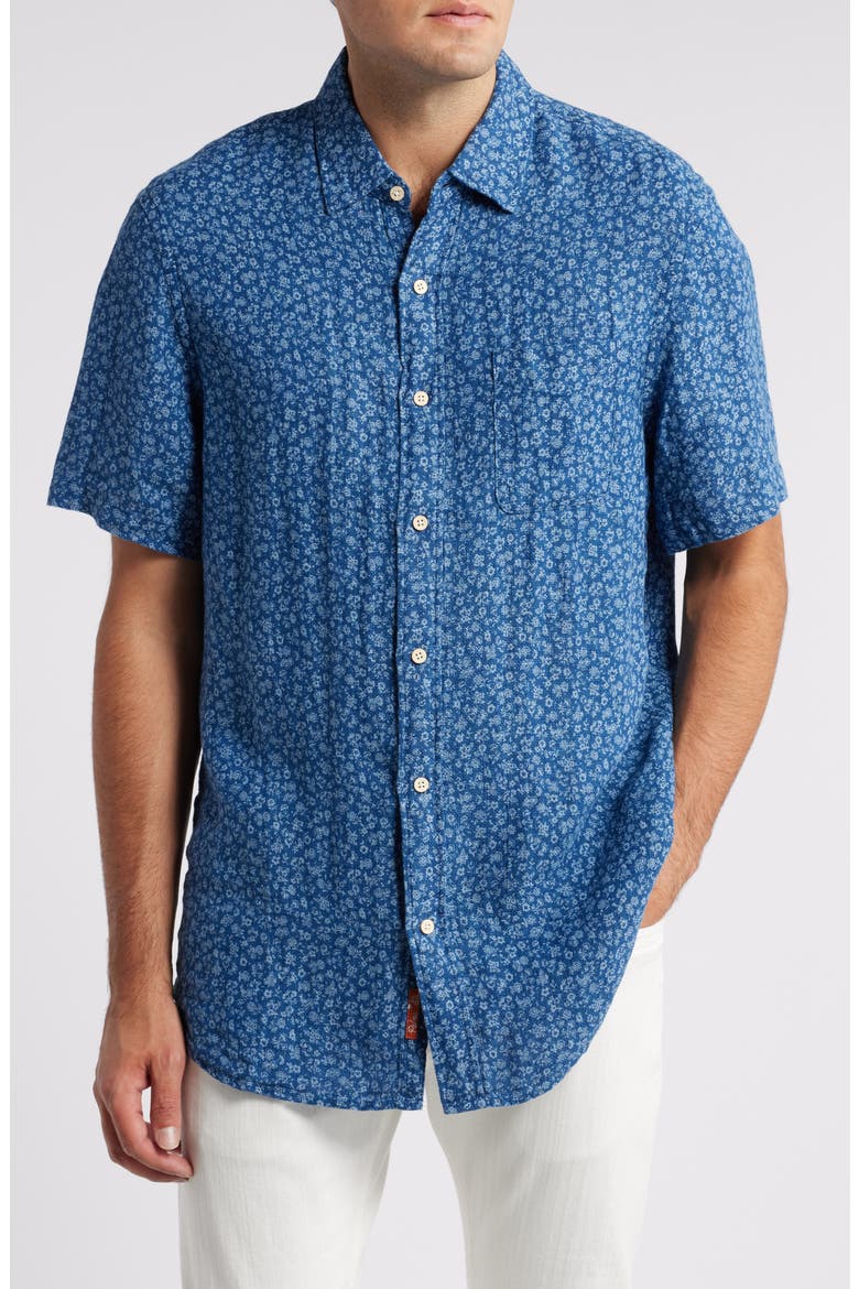 Laguna Short Sleeve Linen Shirt, Main, color, OCEANA DITSY