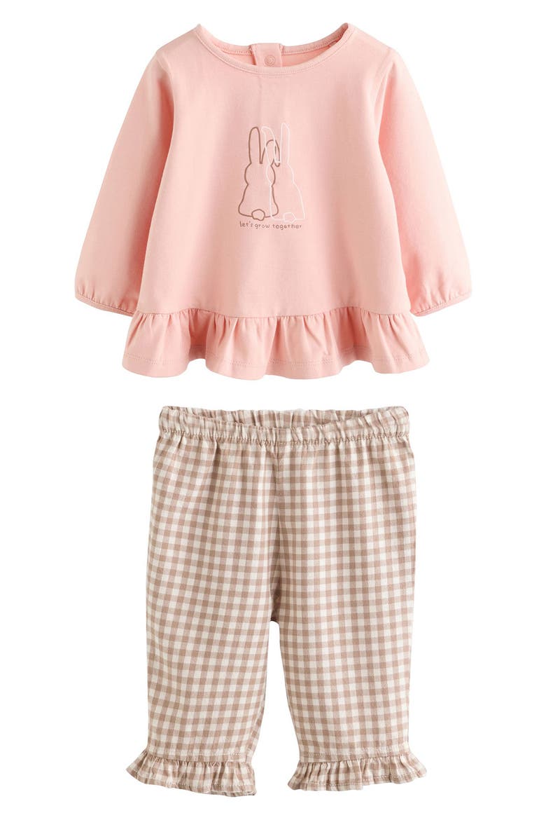 Bunny Graphic Top & Gingham Pants Set, Main, color, PINK