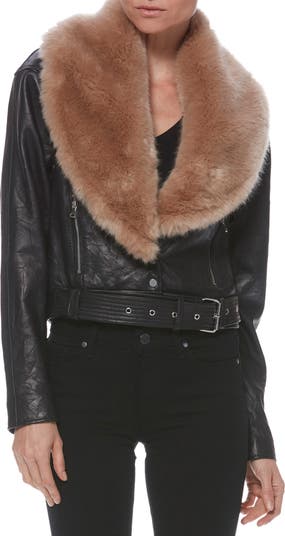 PAIGE Rizza Lambskin Leather Moto Jacket with Removable Faux Fur Collar ...
