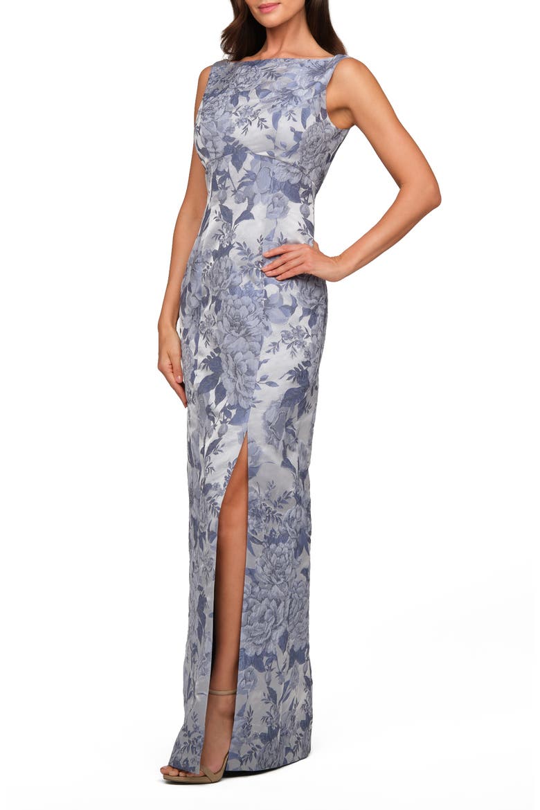 Everleigh Floral Jacquard Column Gown, Alternate, color, STONE WASH
