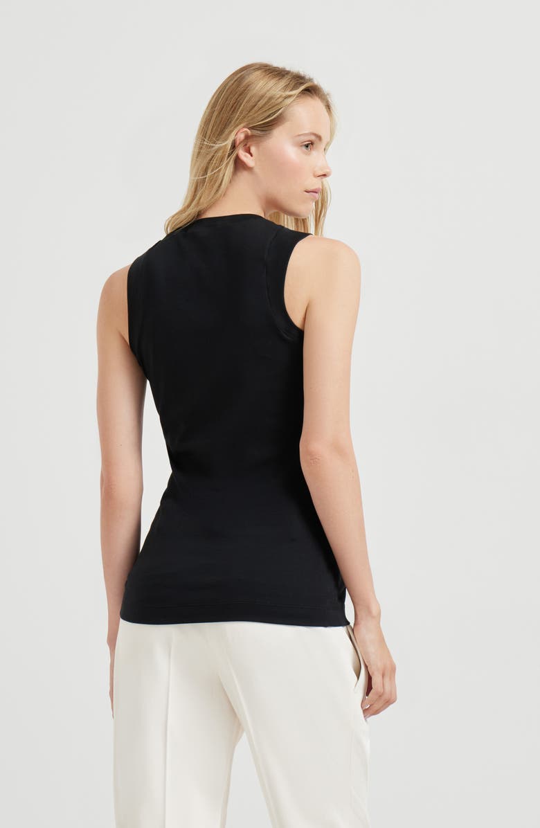 Brunello Cucinelli Ribbed jersey top, Alternate, color, Black