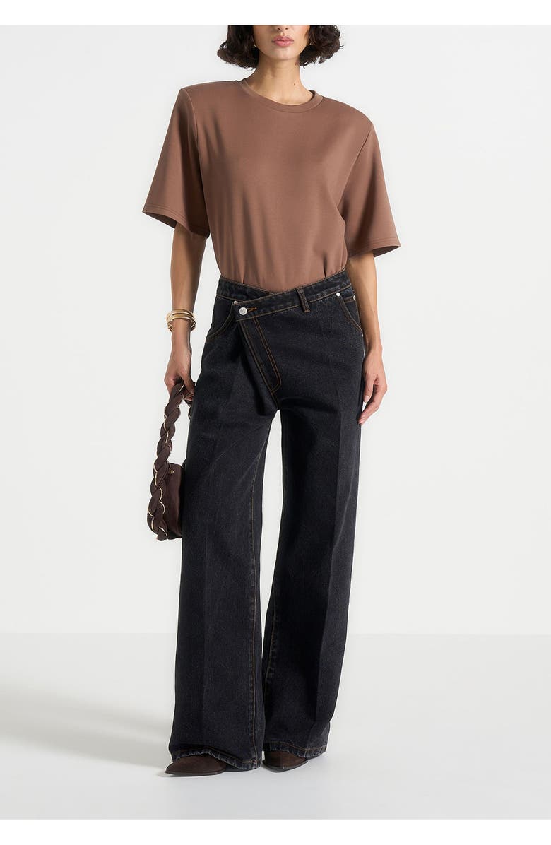 Manière De Voir Mia Wide Shoulder Bodysuit T-Shirt, Alternate, color, Brown