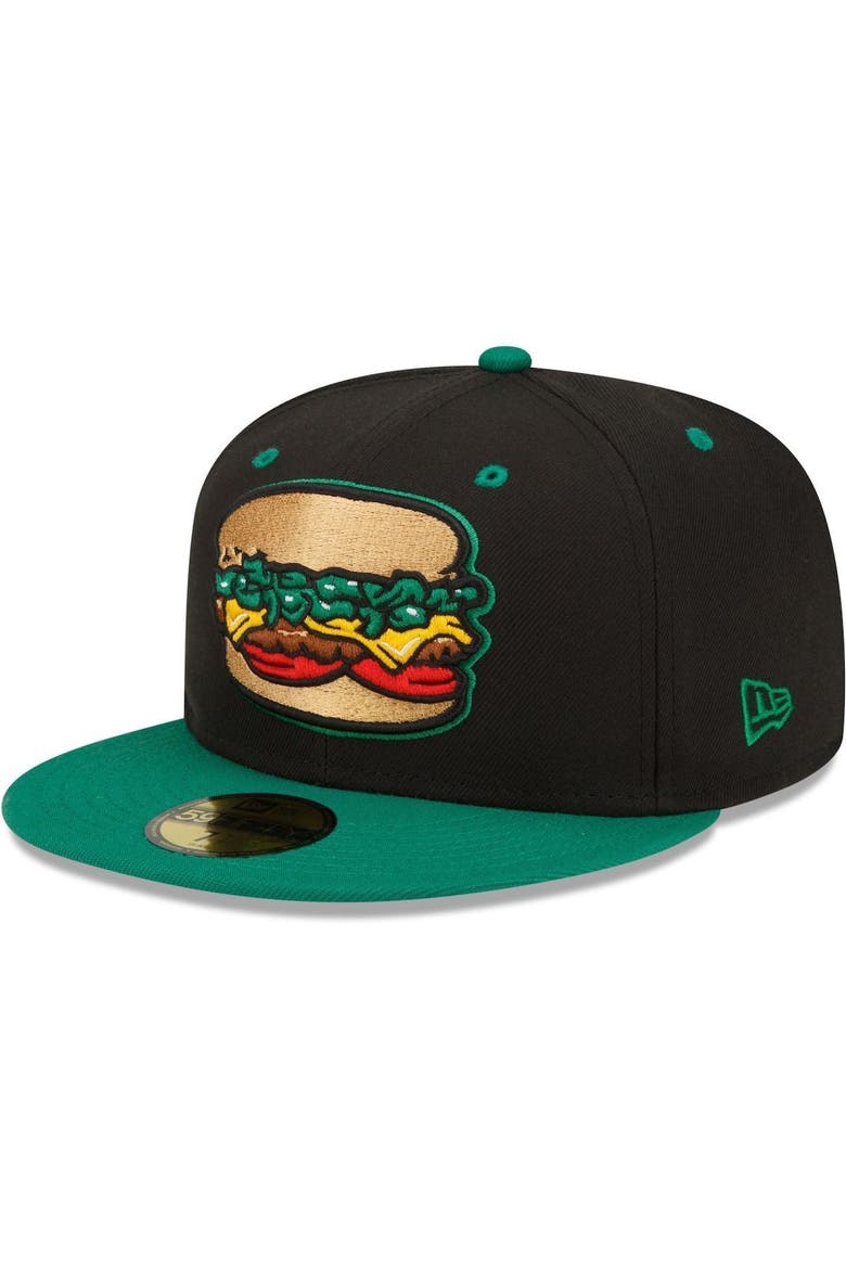 Men's New Era Black Albuquerque Isotopes Green Chile Cheeseburgers Theme Night 59FIFTY Fitted Hat, Main, color, Black