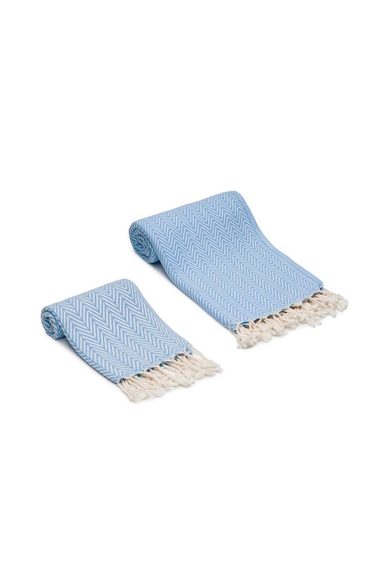 Herringbone Turkish Cotton Bath and Hand Towel - Set, Alternate, color, Sky Blue