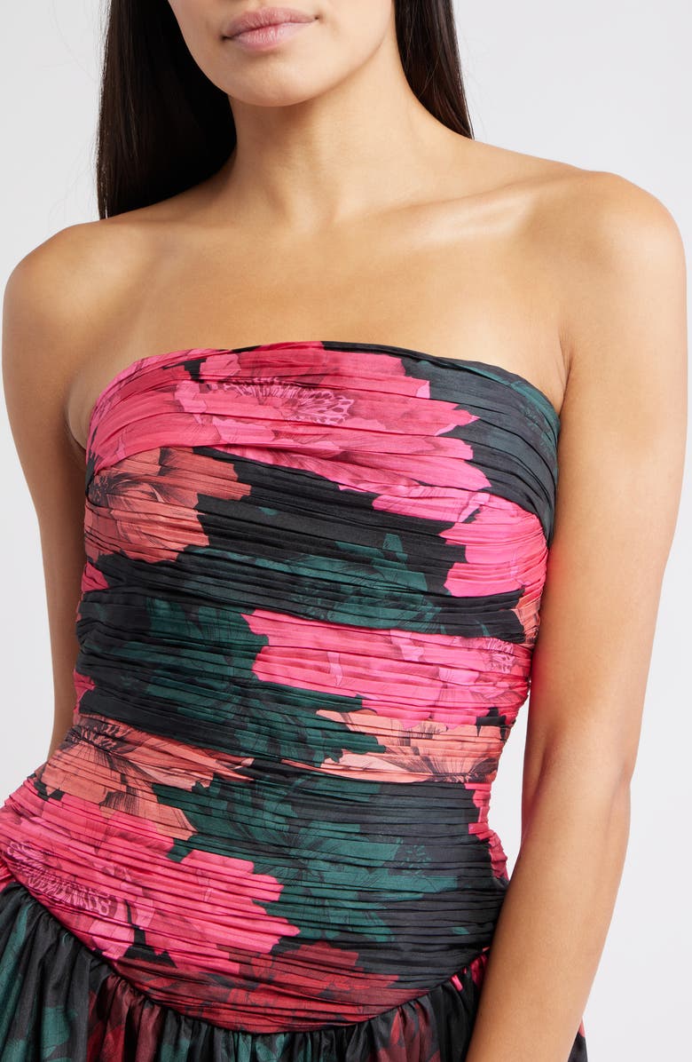 Hutch Georgina Pleated Strapless Gown, Alternate, color, Fuchsia Multi Sketched Floral