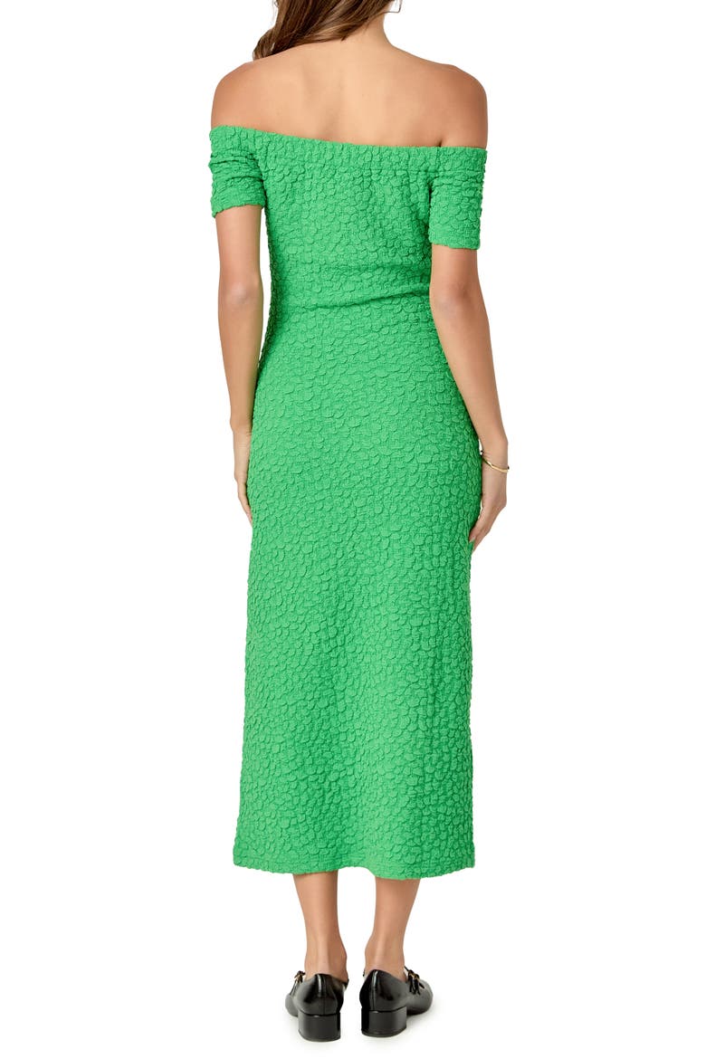 Textured Off the Shoulder Midi Dress, Alternate, color, GREEN