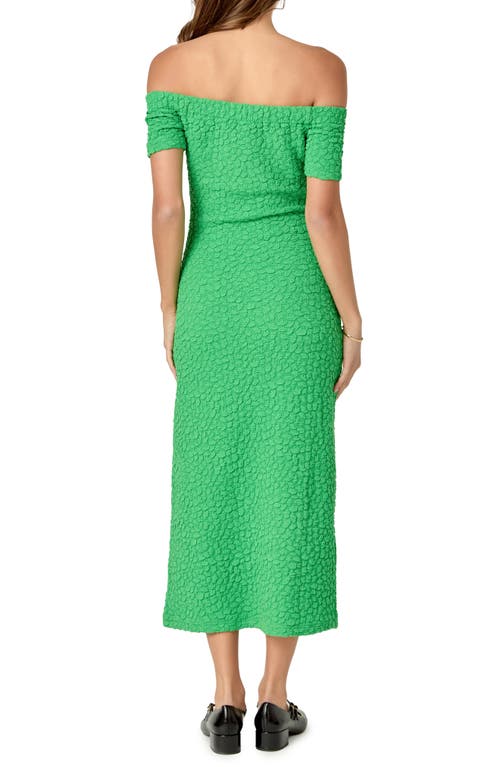 English Factory Textured Off The Shoulder Midi Dress In Green