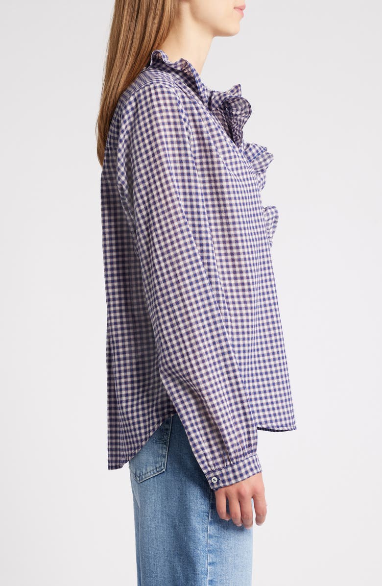 XÍRENA Caspia Gingham Ruffle Popover Top, Alternate, color, Stone Blue