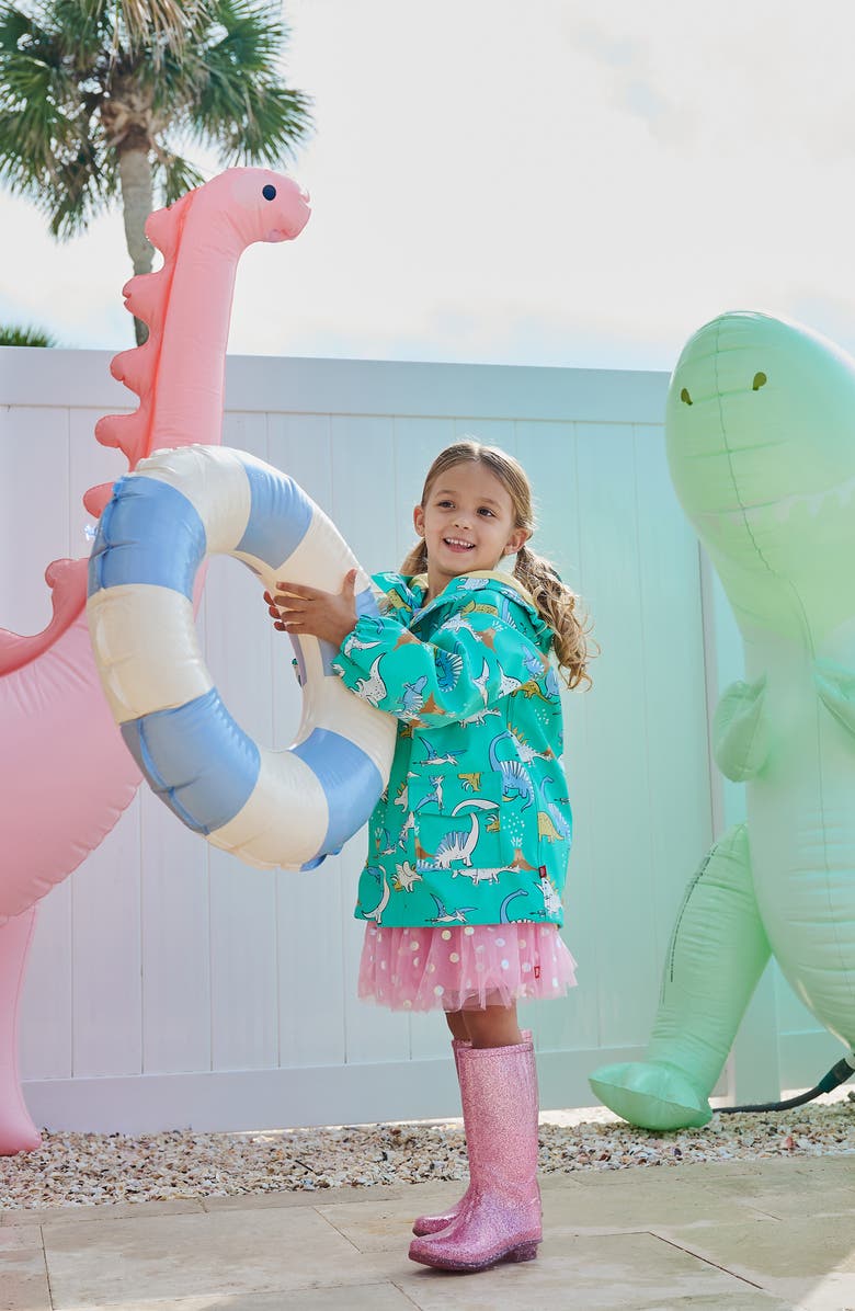 Magnetic Me Kids' Dino Color Changing Water Resistant Hooded Raincoat, Alternate, color, Green