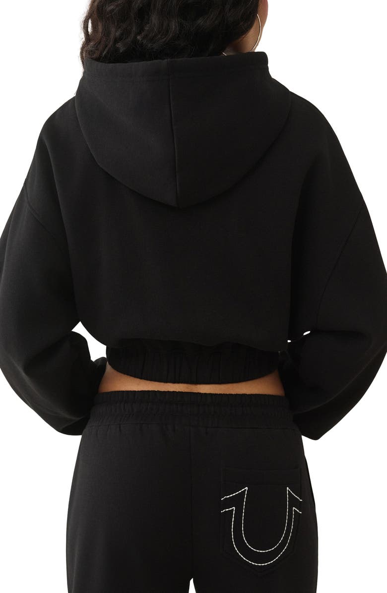 True Religion Embellished Logo Crop Hoodie, Alternate, color, Jet Black