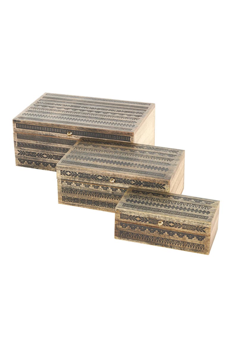 Mango Wood Set of 3 Decorative Boxes, Main, color, BROWN