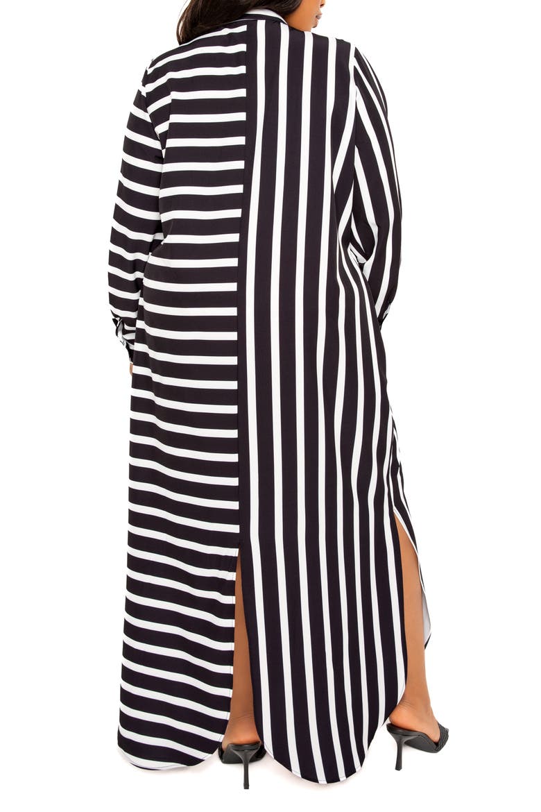 Long Sleeve Button-Up Maxi Shirtdress, Alternate, color, BLACK STRIPE