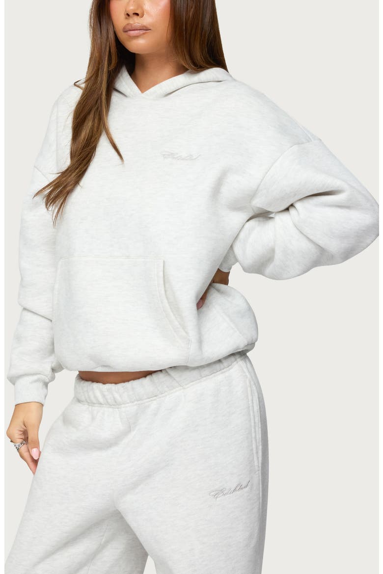 Basic Girl Oversize Fleece Logo Hoodie, Alternate, color, LIGHT-GRAY-MELANGE
