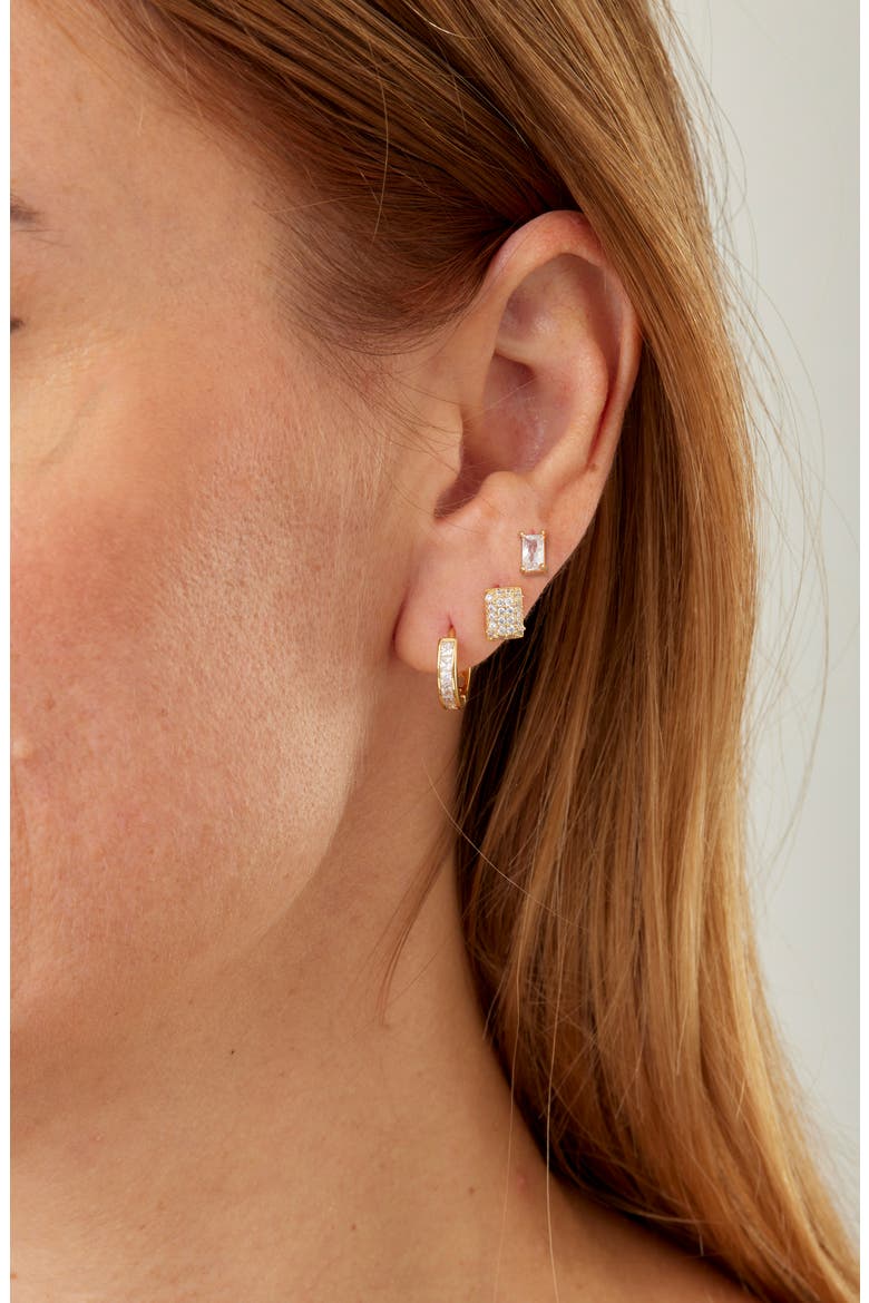 Set of 3 Cubic Zirconia Earrings, Alternate, color, YELLOW