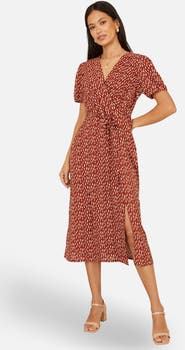 Yumi Spot Wrap Midi Dress