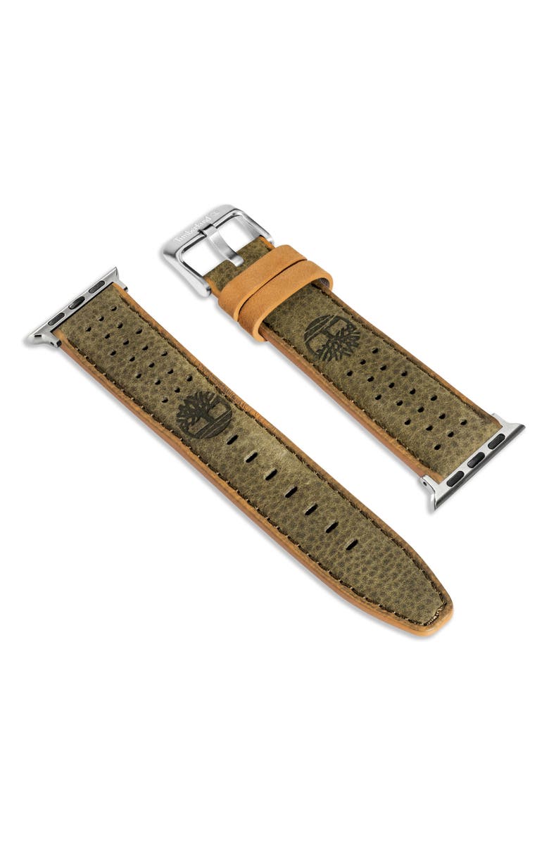 Timberland Daintree Water Repellent Leather 22mm Smartwatch Watchband, Main, color, Evergreen