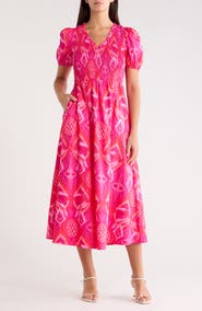 SUGARLIPS Prissa Ikat Brenty Smocked Midi Dress