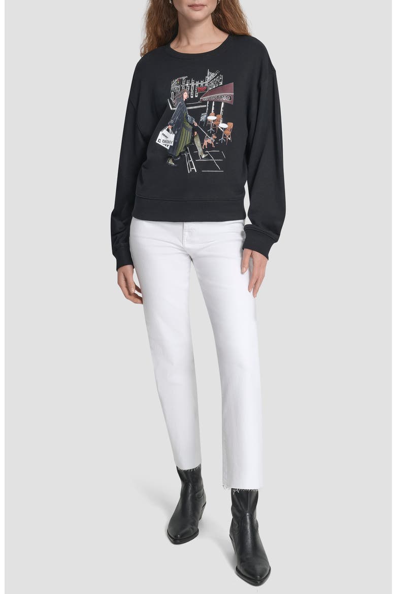Bistro Conversational Cotton Blend Graphic Sweatshirt, Alternate, color, BLACK