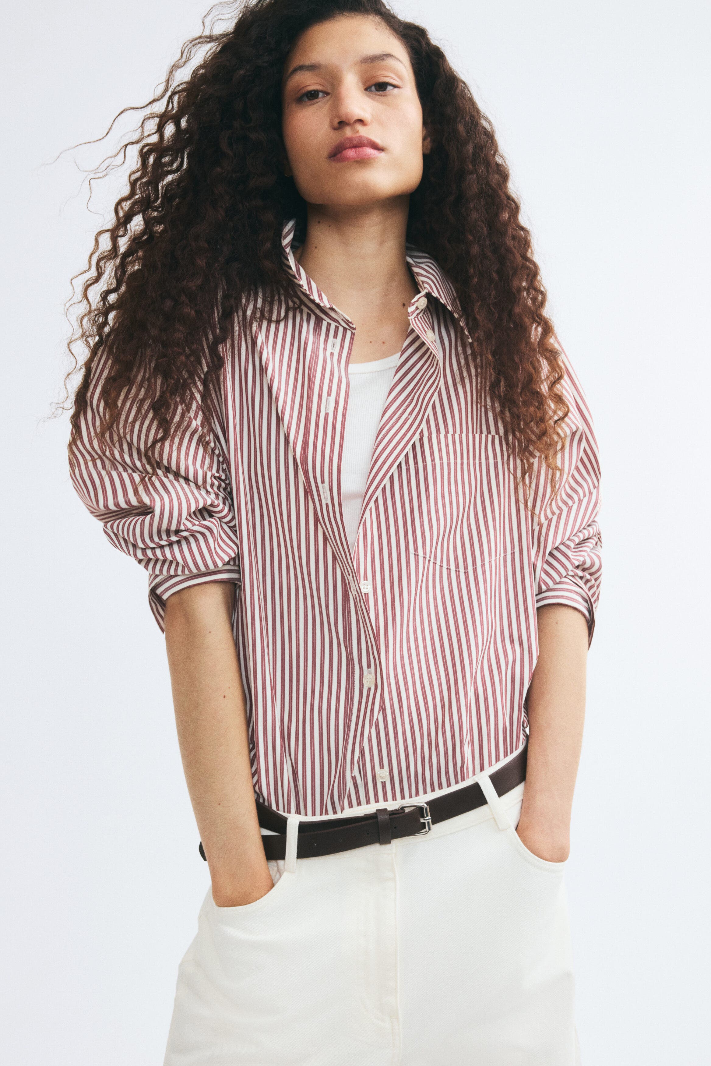 H&M Oversized Dobby-weave Shirt (Women) | Nordstrom