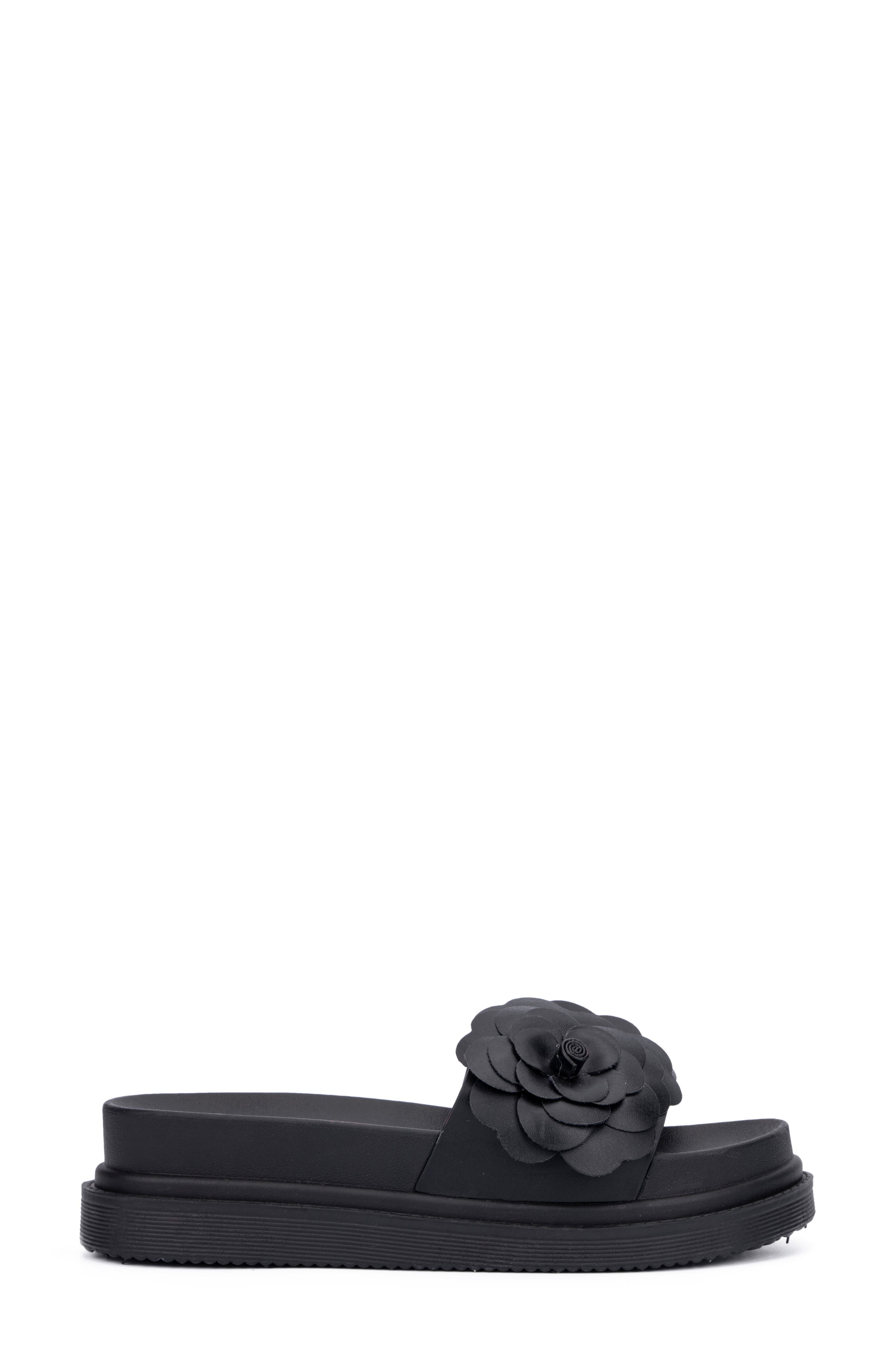 NEW YORK AND COMPANY Camilia Flower Strap Platform Slide Sandal, Alternate, color, Black