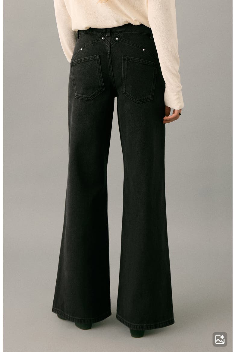 Studded Low Rise Wide Leg Jeans, Alternate, color, BLACK DENIM