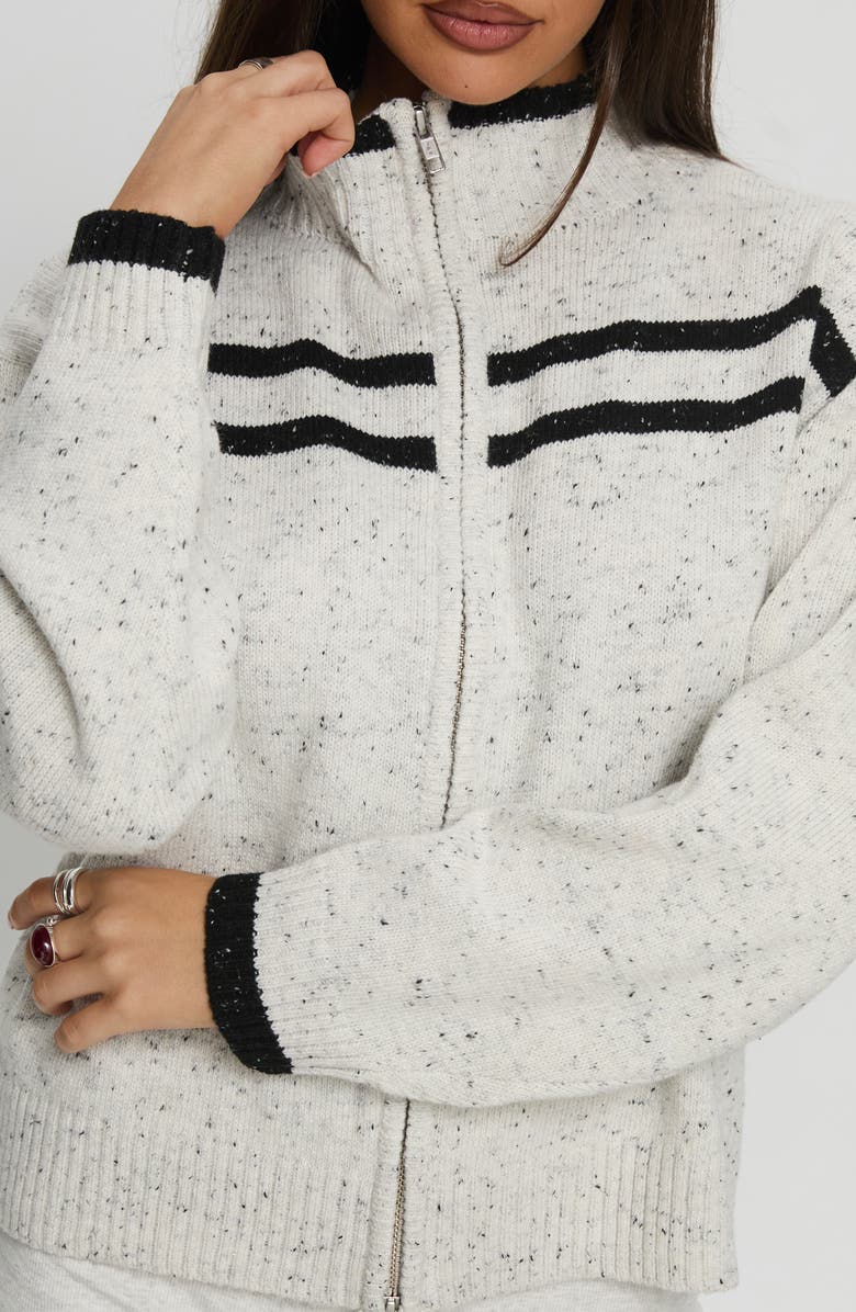 Princess Polly Overstayed Stripe Knit Jacket, Alternate, color, Grey