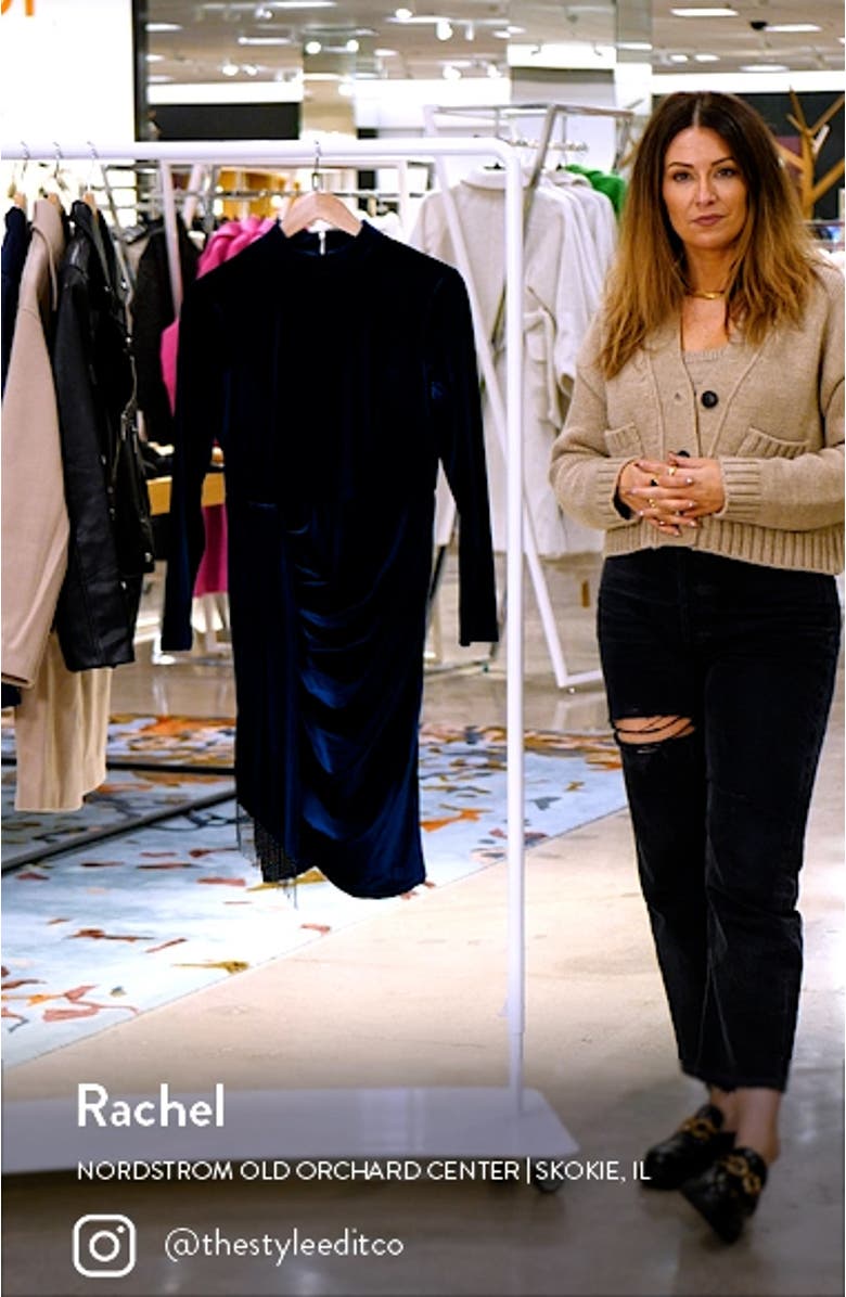 Beaded Drape Long Sleeve Stretch Velvet Dress, sales video thumbnail