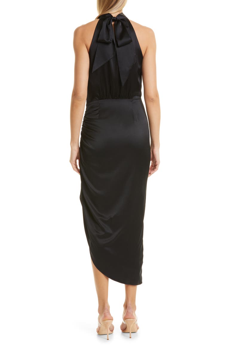 Gabriella Ruched Stretch Silk Halter Dress, Alternate, color, BLACK