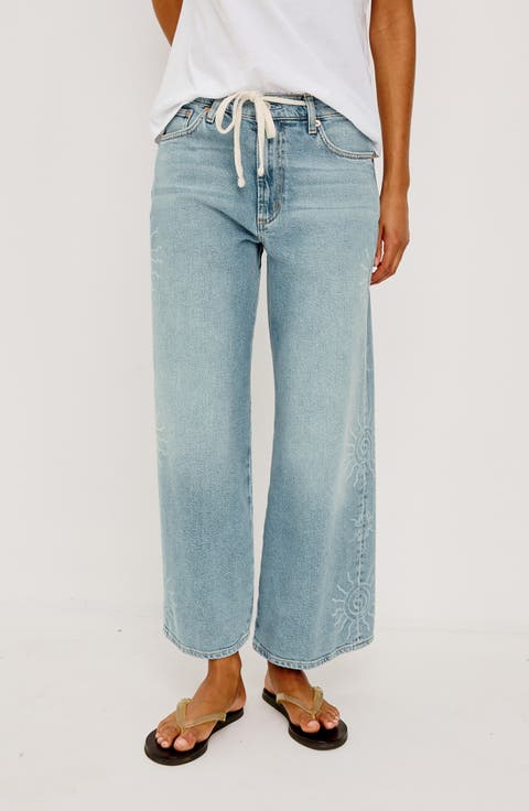 Angeleno Drawstring Crop Wide Leg Jeans (Soleil Laser)