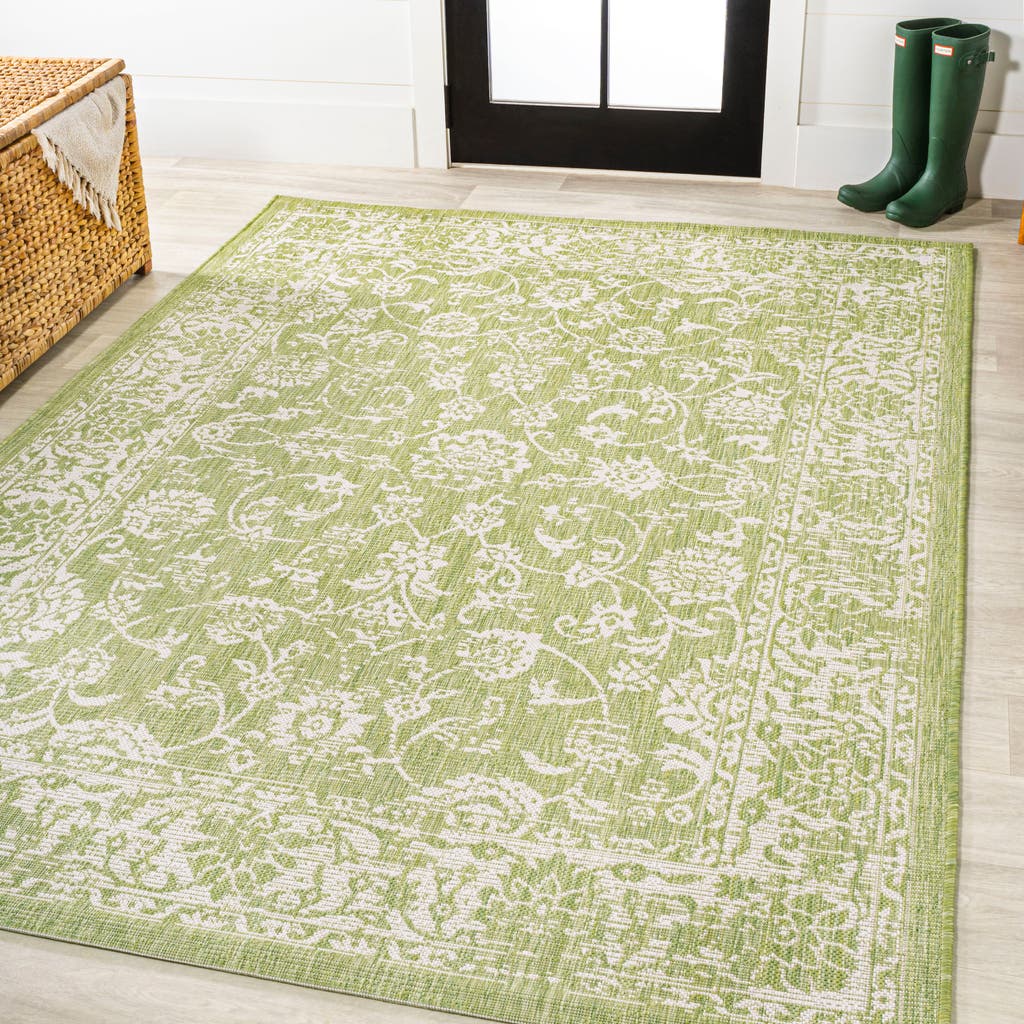 Jonathan Y Malta Bohemian Medallion Textured Weave Indoor/outdoor Green/cream Square Area Rug In Green/cream