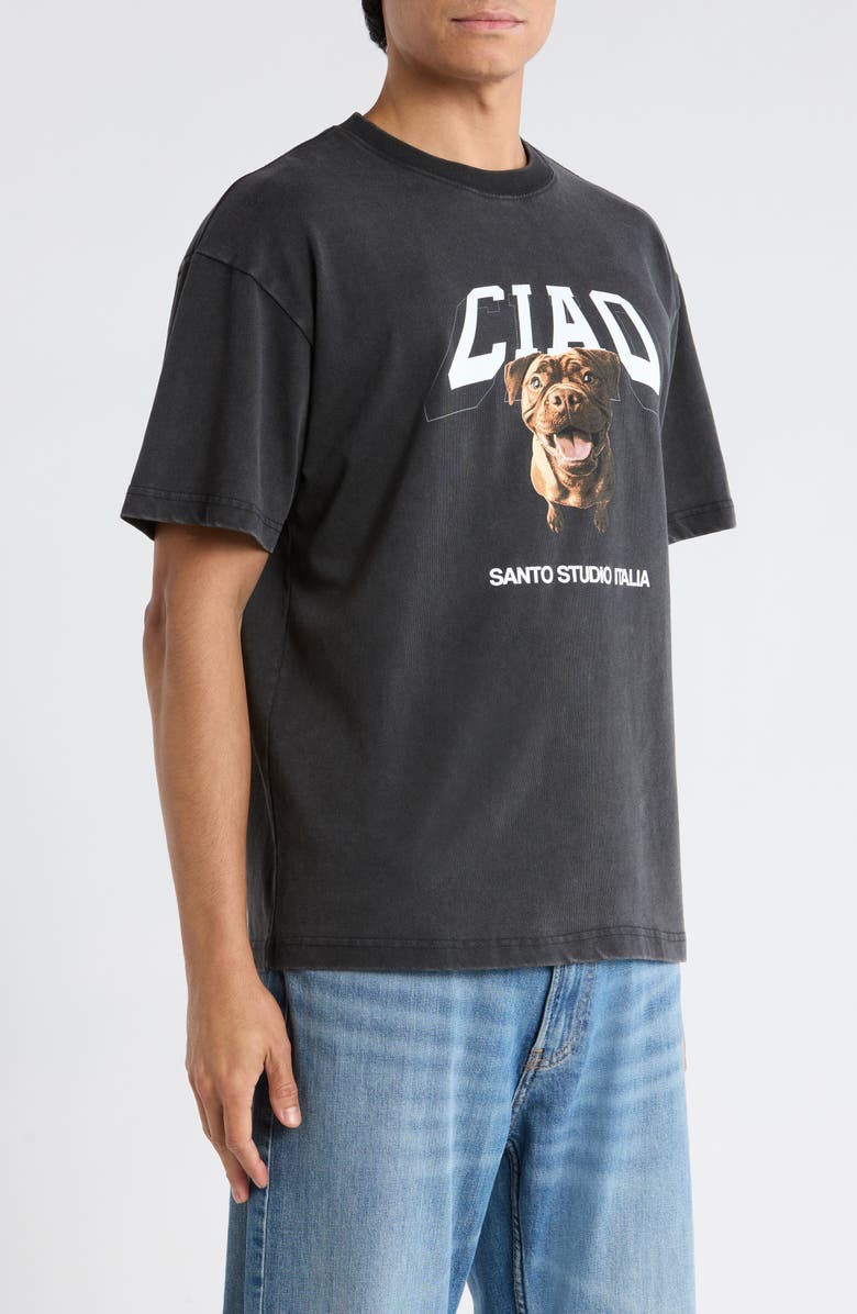 SANTO STUDIO Ciao Drappo Boxy Fit Cotton Graphic T-Shirt, Alternate, color, Black