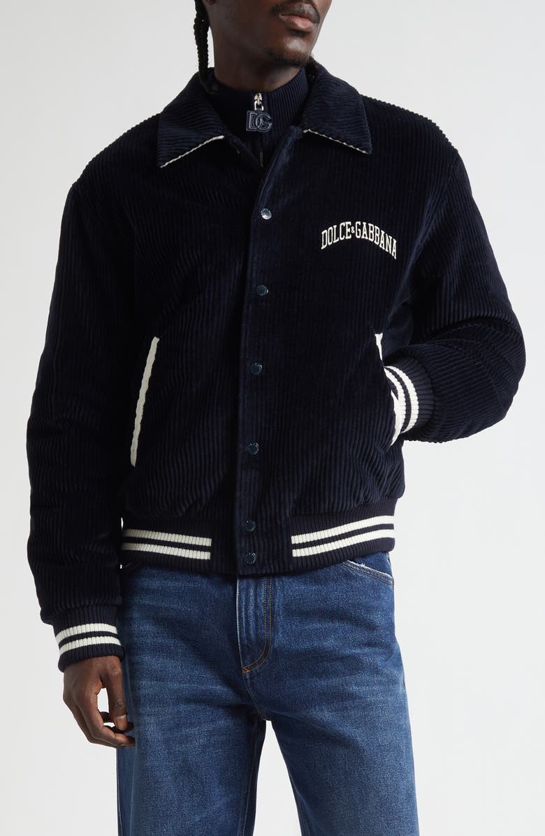 Dolce&Gabbana Padded Corduory Varsity Jacket, Main, color, B0665 Blu Scurissimo 1