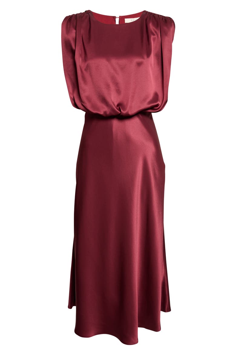 Flora Silky Satin Dress, Alternate, color, WINE