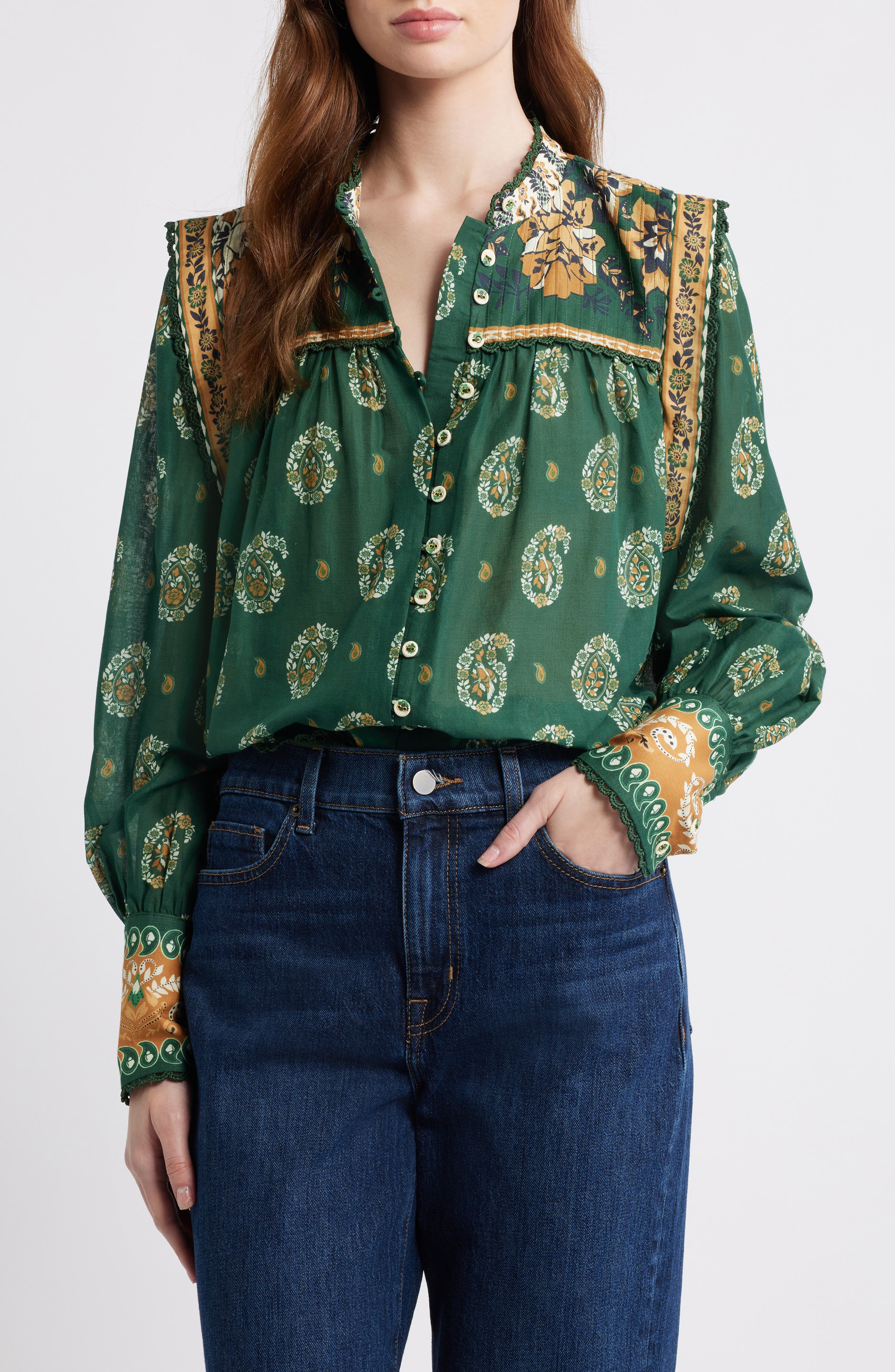 FARM Rio Tayla Paisley Cotton Button-Up Shirt