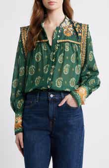 FARM Rio Tayla Paisley Cotton Button-Up Shirt