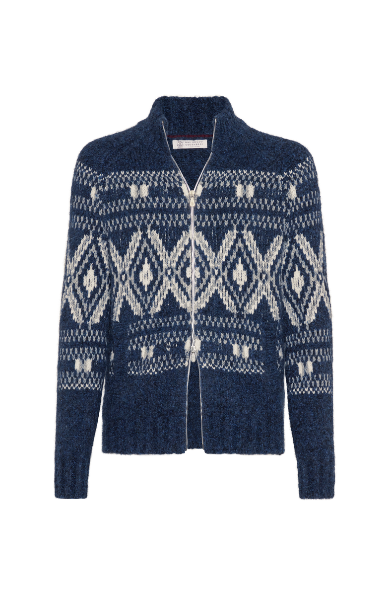 Brunello Cucinelli Jacquard cardigan, Main, color, Navy Blue