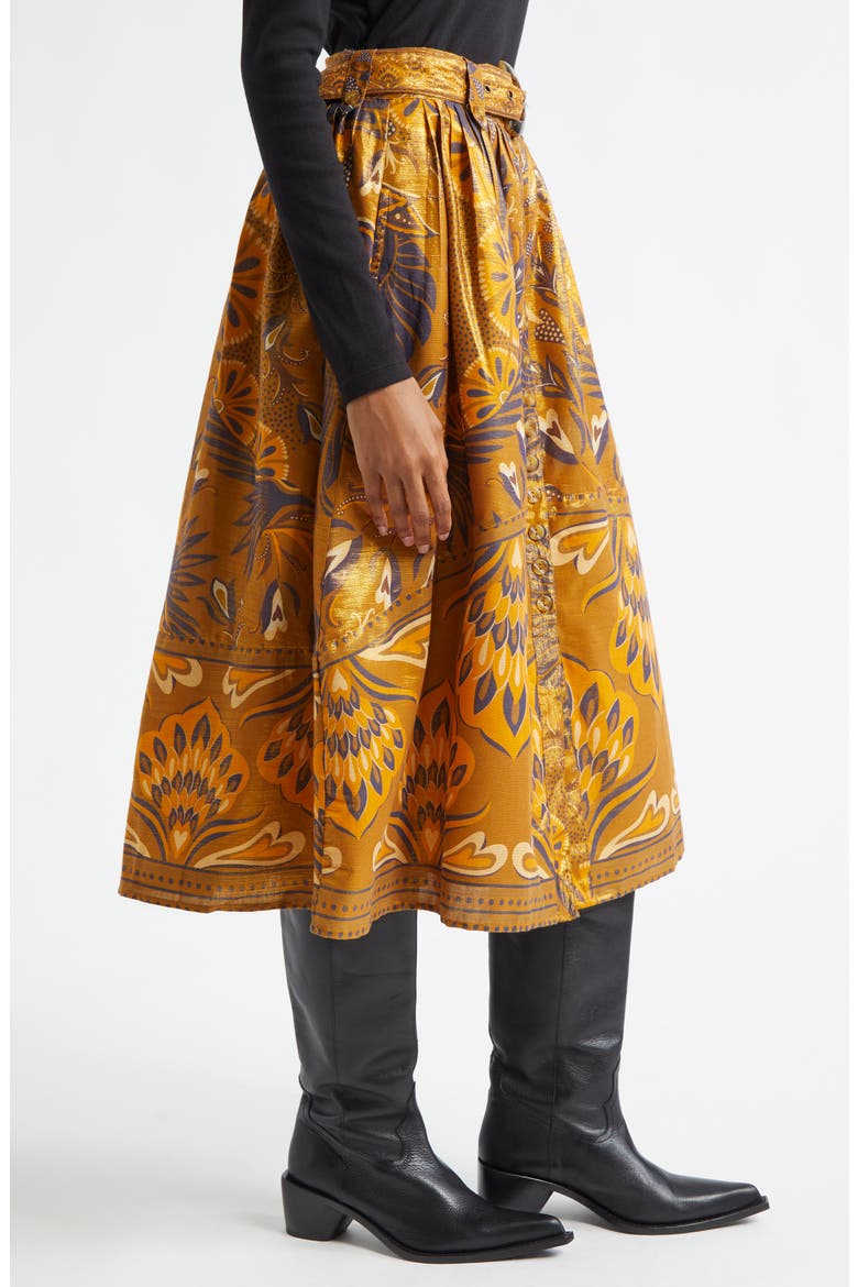 Metallic Mixed Print Cotton Blend Skirt, Alternate, color, HEART FOREST GOLD
