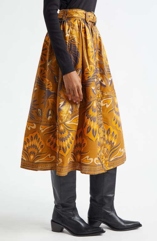Farm Rio Metallic Mixed Print Cotton Blend Skirt In Heart Forest Gold